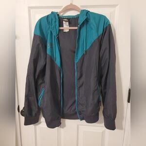 Umbro Chevron Colorblock Blue & Dark Gray Hooded Windbreaker Jacket M
